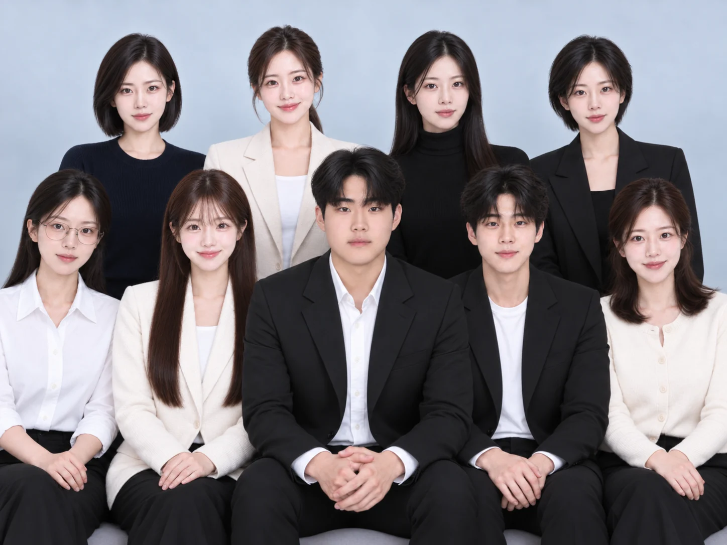 사람 1명과 AI 페르소나 8개로 표현한 팀 이미지